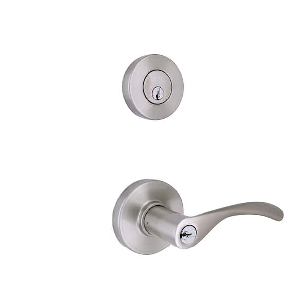 Home Decorators Collection Primrose Satin Nickel Keyed Entry Door Lever Combo Pack Featuring Dual Keyway