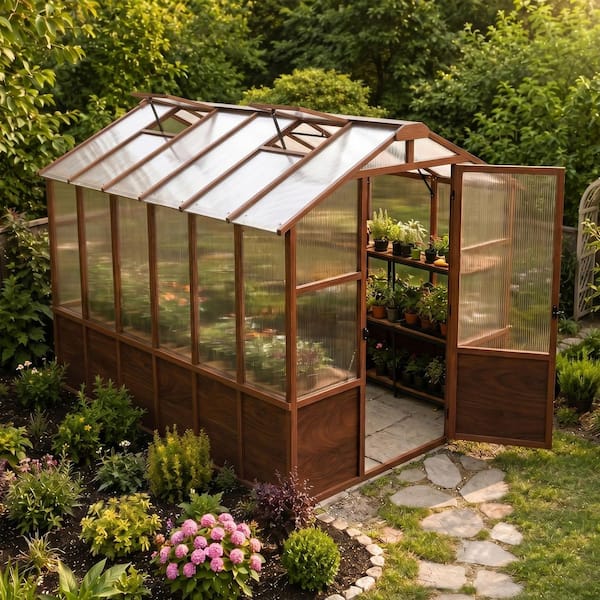 Epicpoplar 6 ft. x 12 ft. Walk-In Wood Greenhouse with Twin-Wall