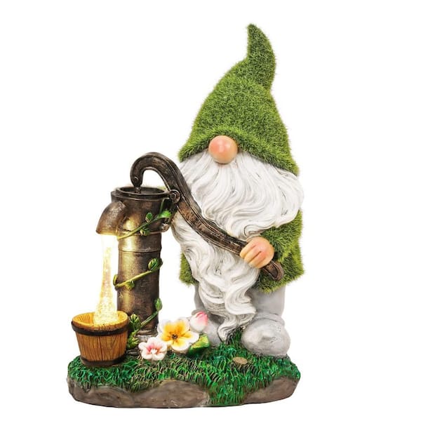 SenQWFa Whimsical 9 in. Light Green Resin Solar Garden Gnome Statue