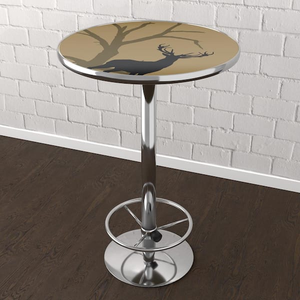 Unbranded Hunt Deer 3-Piece Round Acrylic Top Chrome Bar Table Set (Seats-2)