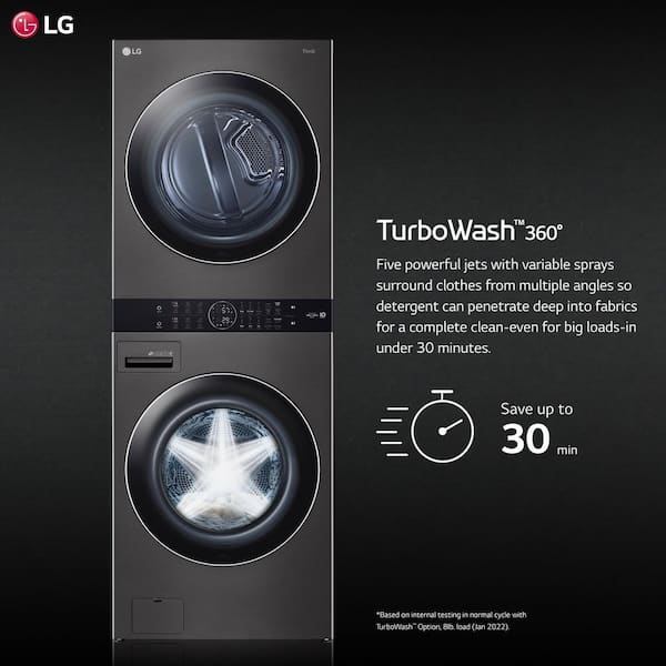 LG WashTower Load Steam Black Front Washer WKEX200HBA in - The 7.4 Dryer w/ Stacked Laundry Depot Cu.Ft. & Center Electric 4.5 Home SMART Steel Cu.Ft