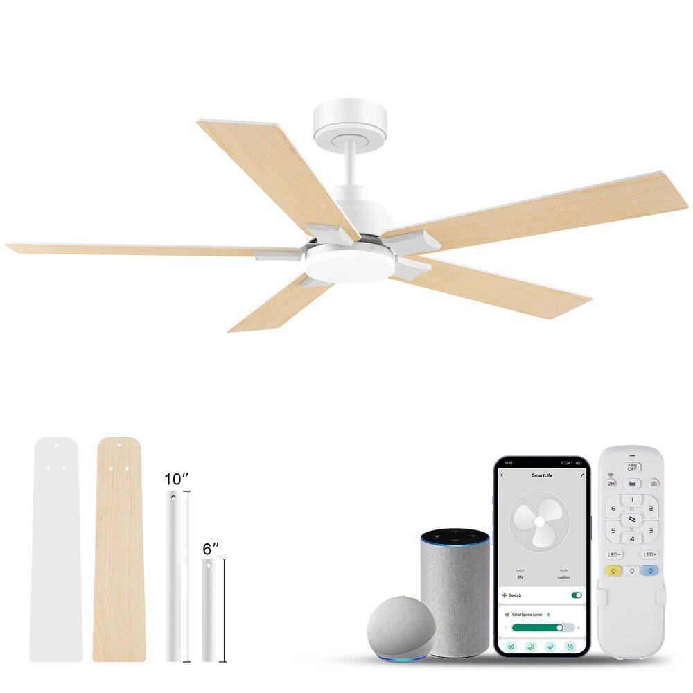 52 in. Smart Standard Indoor Outdoor White Downrod Mount Ceiling Fan with LED Lights and Remote,Voice Control via Alexa price history on PriceWatchPro
