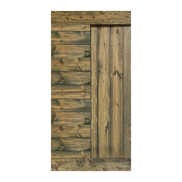 ISLIFE L Series 42 in. x 84 in. Aged Barrel Finished Solid Wood Barn Door Slab - Hardware Kit Not Included