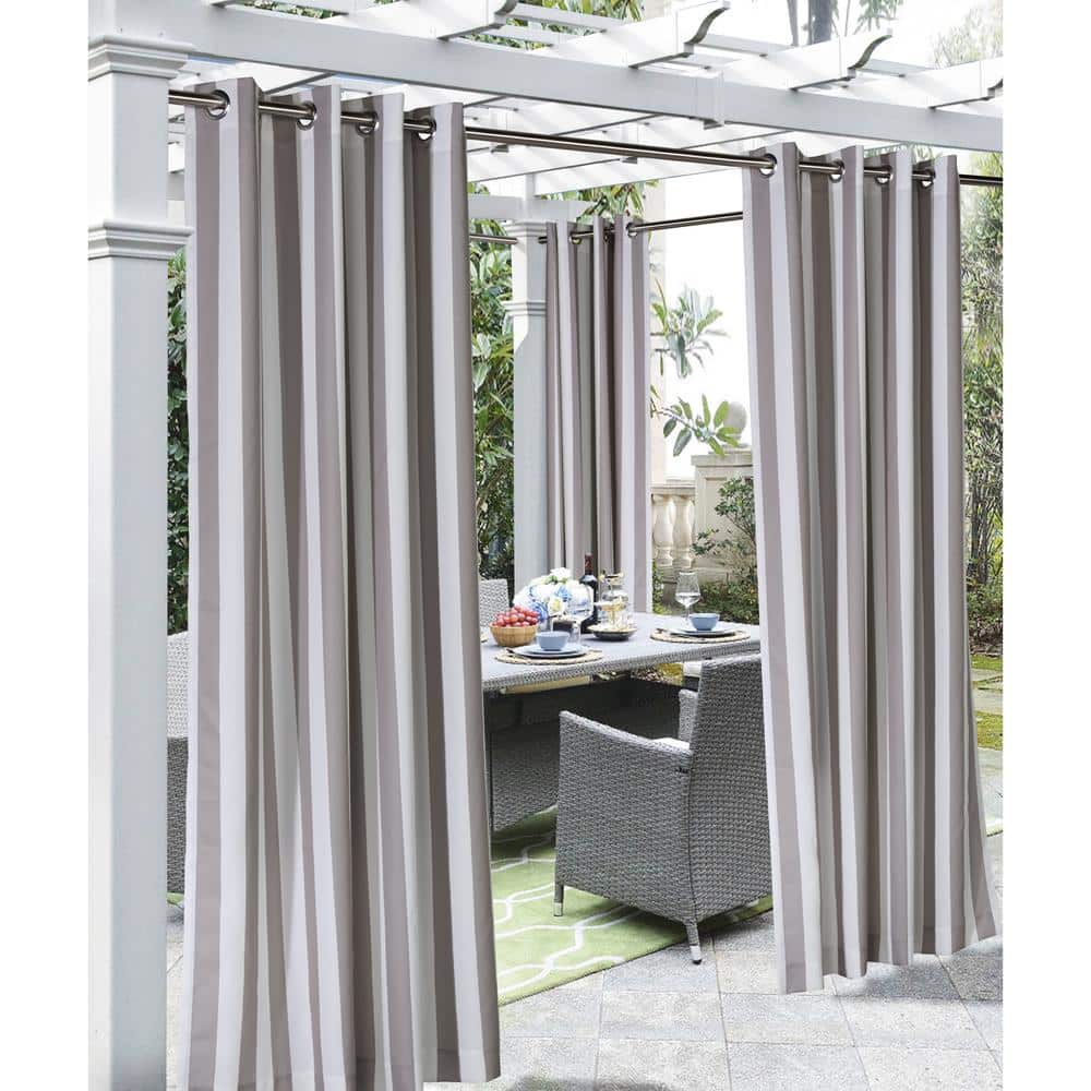 Taupe Striped Outdoor Grommet Room Darkening Curtain - 50 in. W x 96 in. L