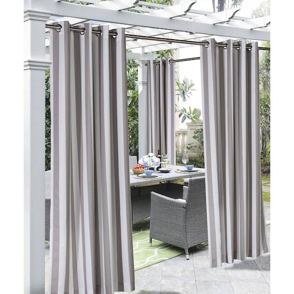 Unbranded Taupe Striped Outdoor Grommet Room Darkening Curtain - 50 in. W x 96 in. L