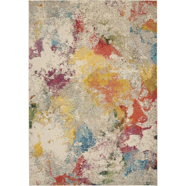 7 ft. x 10 ft. White Abstract Power Loom Area Rug