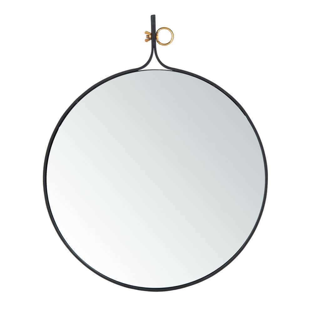 Chandlen 30-Inch Black Matte Round Wood Accent Mirror