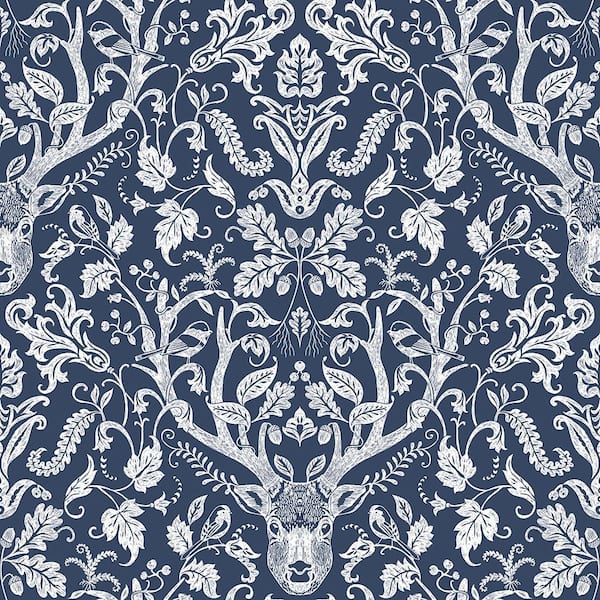Chesapeake Kiwassa Navy Antler Damask Navy Wallpaper Sample
