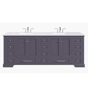 Frontier 84 in. W x 22 in. D x 34 in. H Double Sink Freestanding Bath Vanity in Gray with White Cultured Marble Top