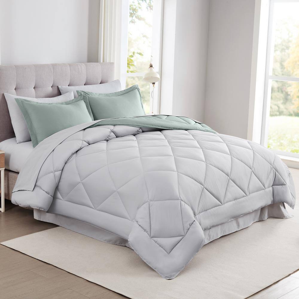 Dusty Sage Queen Microfiber 7-Piece Reversible Bed in a Bag Set