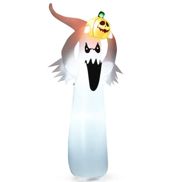 Gymax 6 ft. Halloween Inflatable Blow Up Ghost with Pumpkin LED Lights Yard Decoration