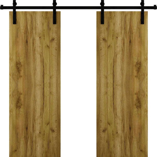 3011 64 in. x 80 in. Sold Core Antique Oak Color Wood Sliding Barn Door with Hardware Kit