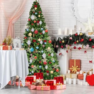 9 ft. Unlit PVC Slim Pencil Artificial Christmas Tree with Solid Metal Legs in Green