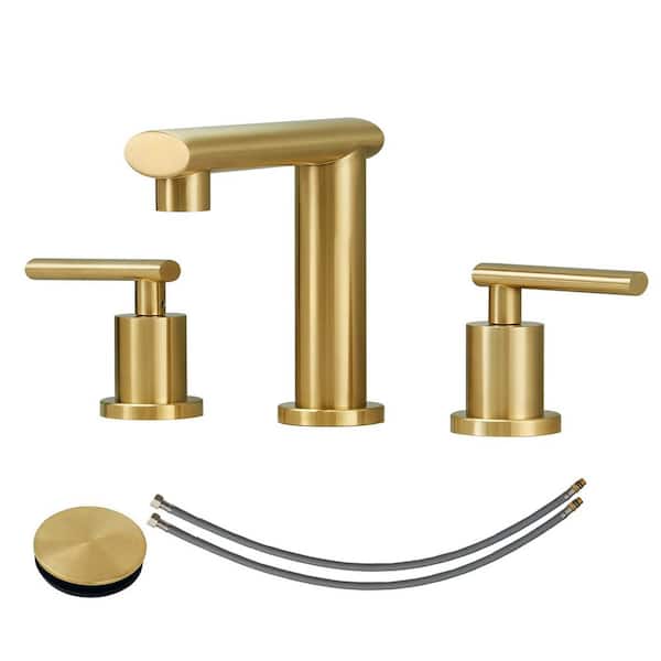 Fapully 8 in. Widespread 2-Handle High-Arc Bathroom Faucet with Pop Drain in Brushed Gold