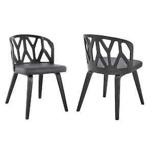 Nia Gray Faux Leather and Black Wood Dining Chairs (Set of 2)