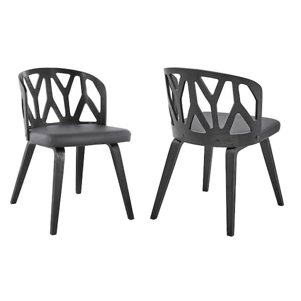 Armen Living Nia Gray Faux Leather and Black Wood Dining Chairs (Set of 2)