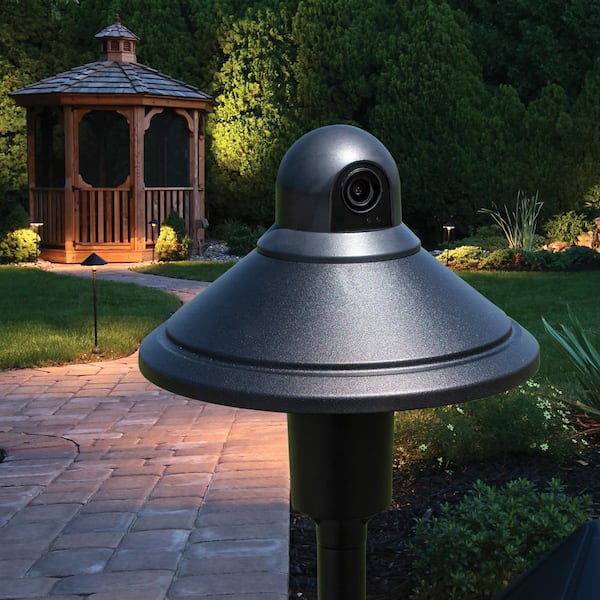 Low Voltage Black Motion Sensing LED Landscape Path Light with IP Camera and Battery Back-up
