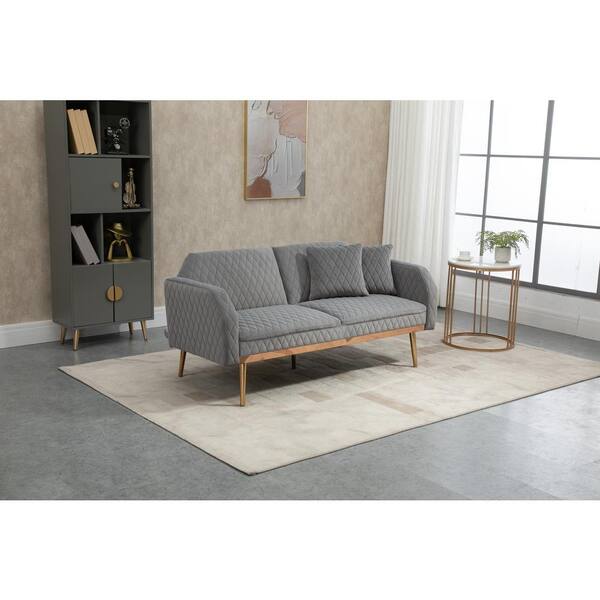 GOSALMON 66.14 in. W Gray Velvet Twin Size Sofa Bed, Loveseat