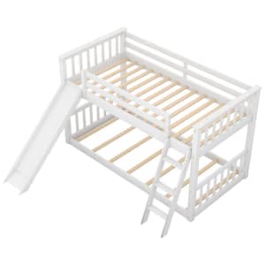 Harper & Bright Designs White Solid Wood Twin Over Twin Bunk Bed with ...