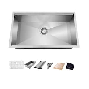 Zero Radius 30 in. Undermount Single Bowl 18 Gauge Stainless Steel Kitchen Sink with Accessories