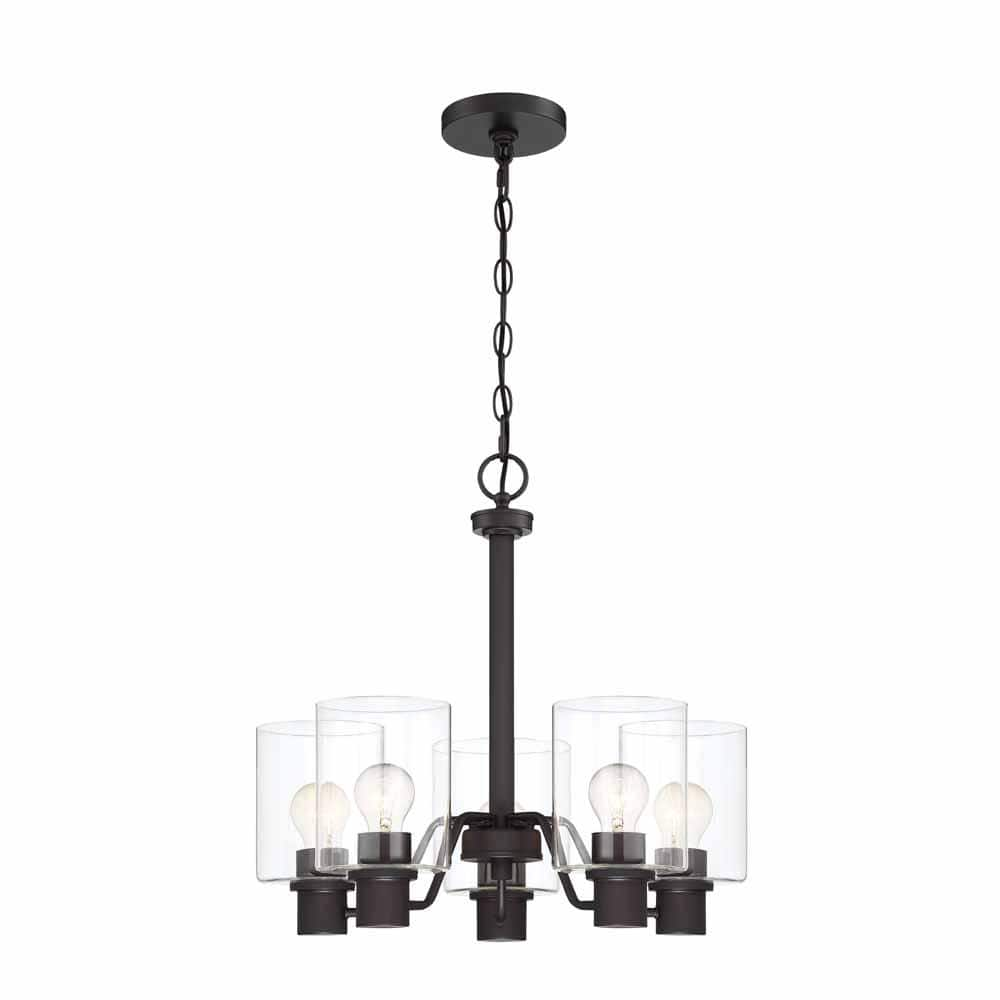 Hampton Bay Castleford 5-Light Satin Bronze Chandelier with Clear Glass Shades