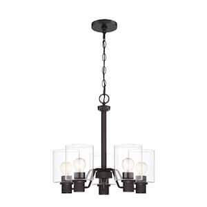 Castleford 5 Light Modern Satin Bronze with Clear Glass Shades Chandelier For Dining Rooms