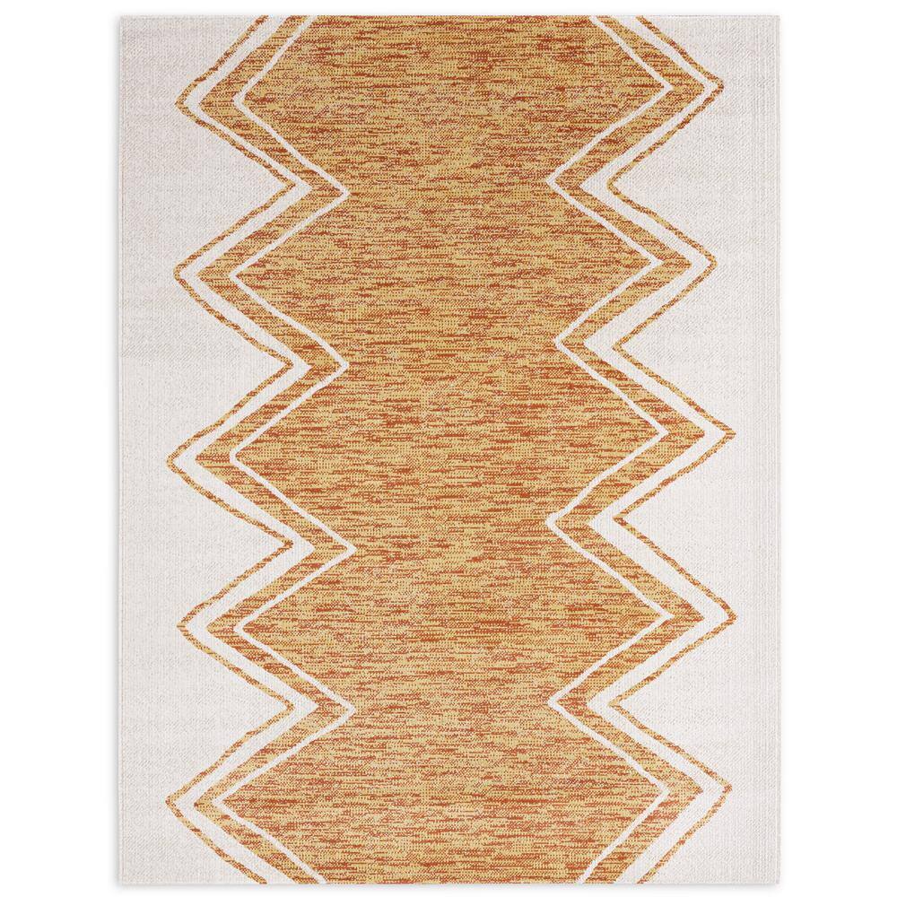 Nicole Miller Patio Sofia Leon Ivory/Mustard 8 ft. x 10 ft. Geometric ...