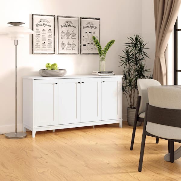 Prepac Yaletown White 32 in. H x 60 in. W x 16 in. D 4-Panel Door Accent Storage Cabinet with Adjustable Shelves