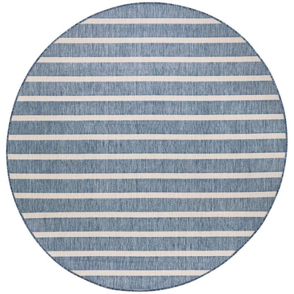 Positano Navy Ivory 10 ft. x 10 ft. Stripes Contemporary Round Area Rug
