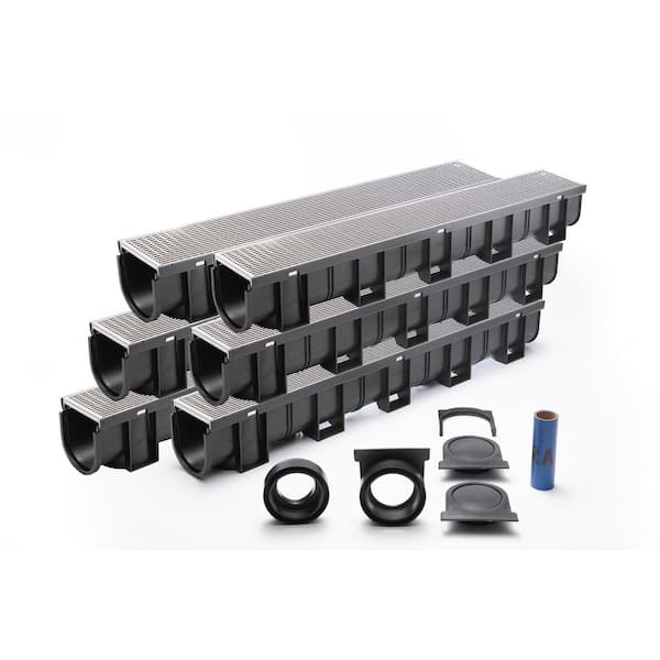 Type 20 Slot Drain 3 m All-in-one kit Drainage Channels | Black Plastic Class B125 
