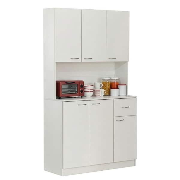 White Kitchen Food Pantry Storage Cabinet with Doors and Shelves