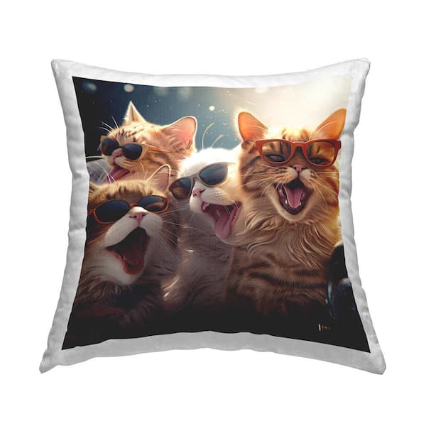 Stupell Industries Happy Meowing Cats Brown Print Polyester 18 in. x 18 in. Throw Pillow