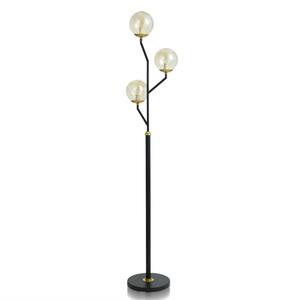 Metropolis 69 in. Black Steel/Smokey/Clear/Amber Floor Lamp with Glass Shade