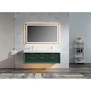Moray 60 in. W x 20.7 in. D x 21 in. H Double Sinks Floating Bath Vanity in Green with White Engineer Marble Countertop