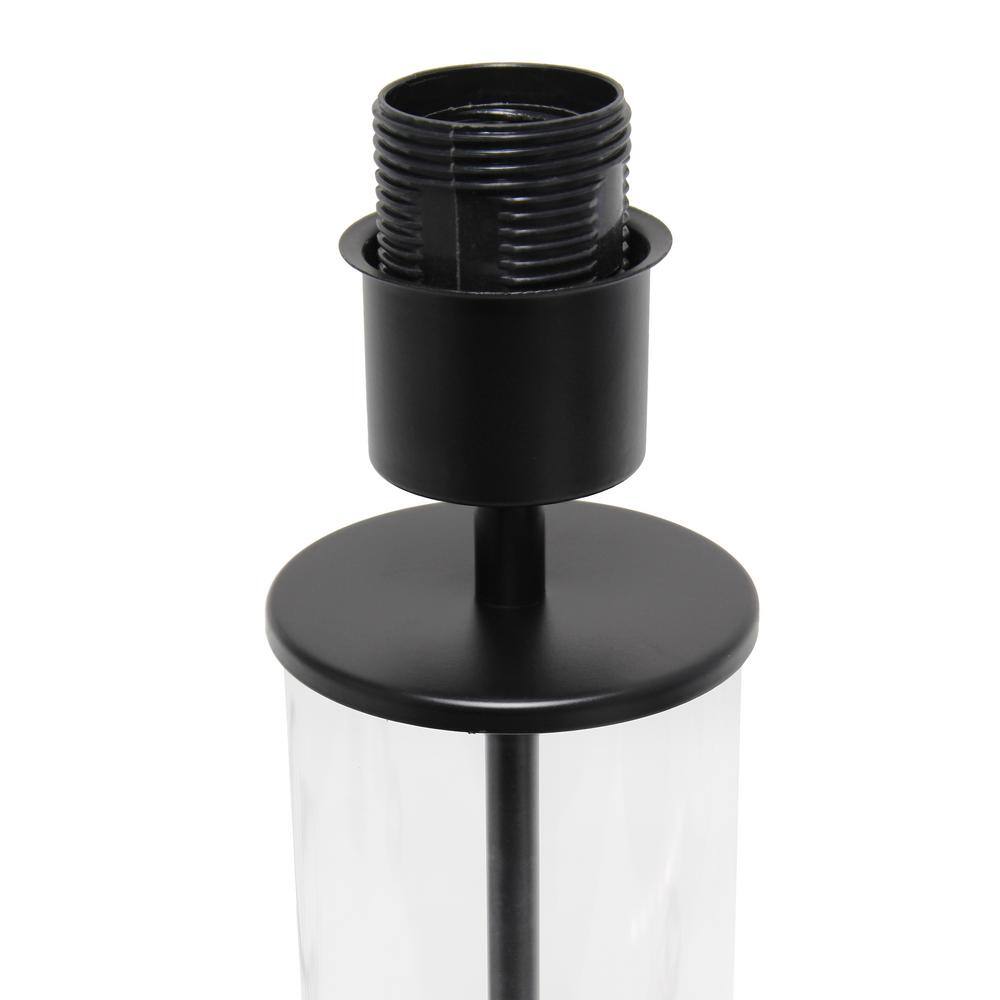 Black Metal and Clear Glass Table Lamp with White Fabric Shade