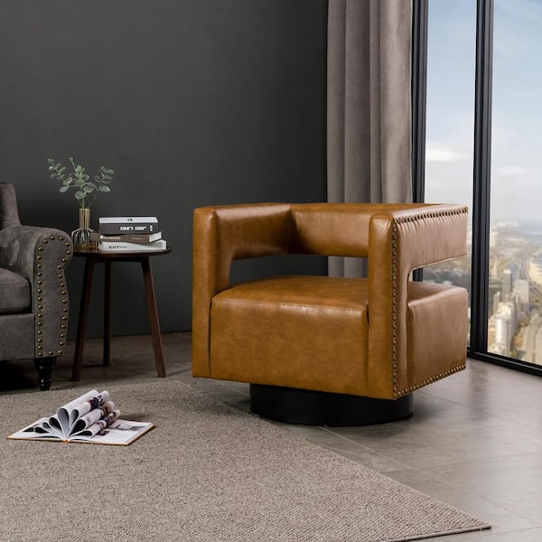 Ferrero Camel Contemporary and Classic Swivel Barrel Chair with Metal Base Set of 2