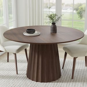 Dovelina 60 in. Solid Wood Pedestal Walnut Dining Table Round Kitchen Table Seats 6 HD-240903162 ...
