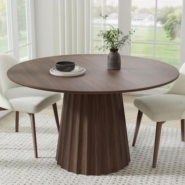 Dovelina 52 in. Solid Wood Pedestal Walnut Dining Table Round Kitchen Table Seats 4