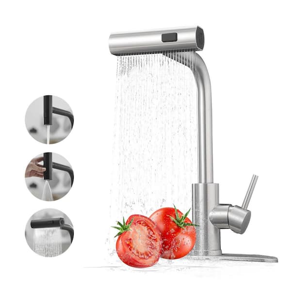 1-Piece Stainless Steel Faucet Bath Accessory Set with Pull Down Sprayer and 360° Swivel Spout in Brushed Nickel
