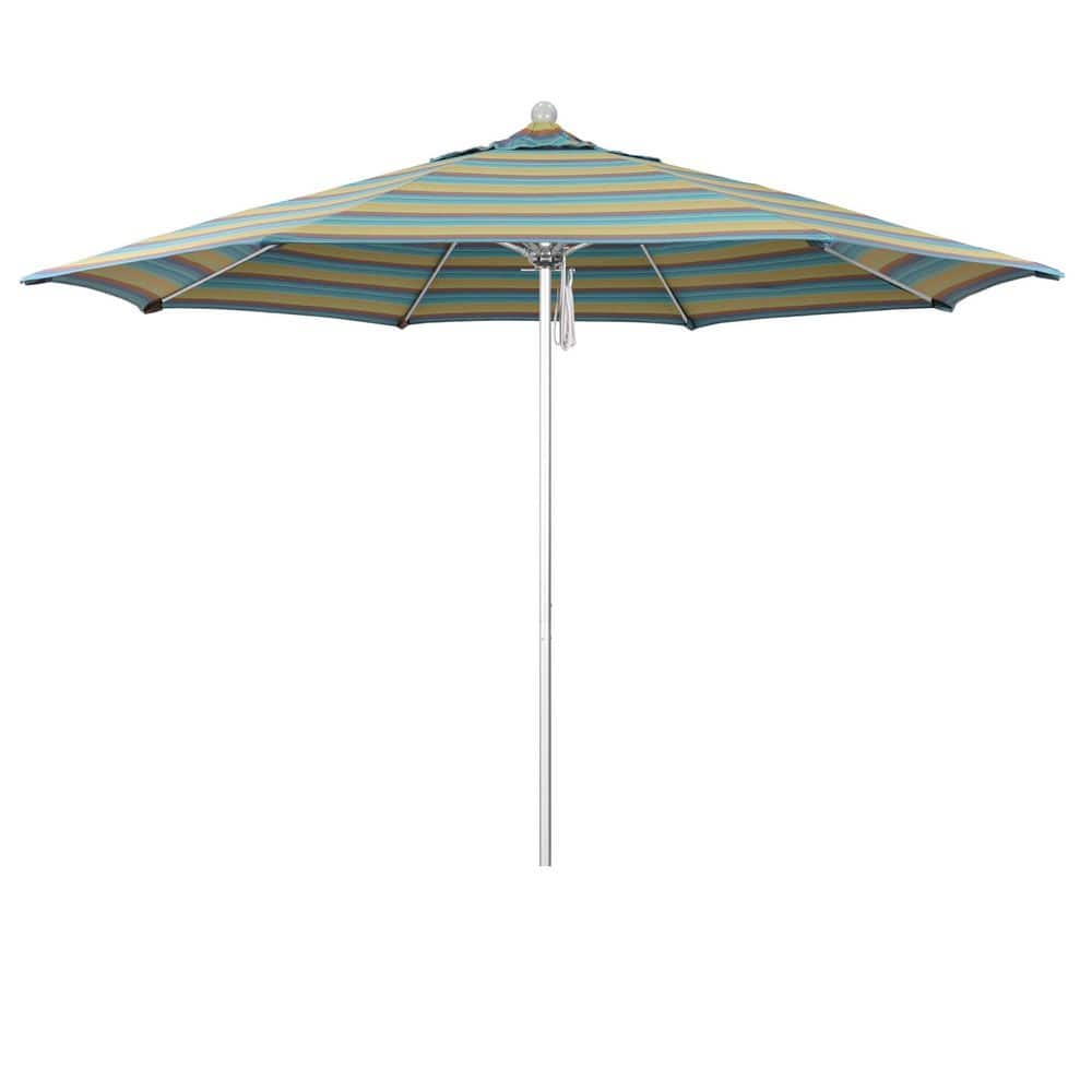 11 ft. Silver Anodized Aluminum Market Patio Umbrella with Fiberglass Ribs Pulley Lift in Astoria Lagoon Sunbrella price history on PriceWatchPro