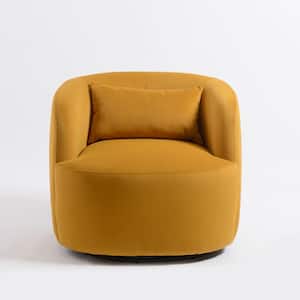 Modern Yellow Ochre Velvet Fabric Upholstered Swivel Accent Arm Chair
