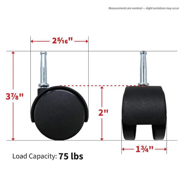 2 in. Plastic Twin Wheel Swivel Stem Casters with 75 lb. Load Rating (2 per Pack) 2 in. Plastic Twin Wheel Swivel Stem Casters with 75 lb. Load Rating (2 per Pack)