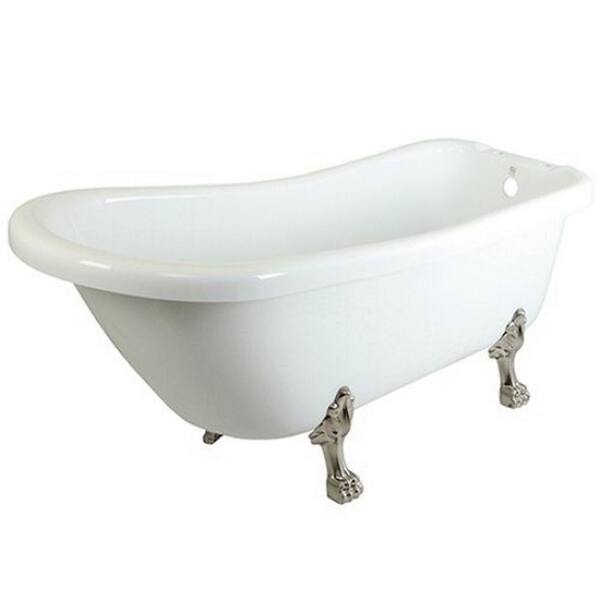 Aqua Eden 68 in. Acrylic Brushed Nickel Claw Foot Slipper Oval Tub with 7 in. Deck Holes in White