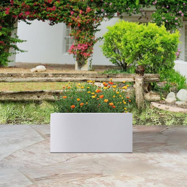 PLANTARA 31 in. L Solid White Concrete Planter, Rectangule Outdoor Plant Pot, Modern Flower Pot for GardenHome