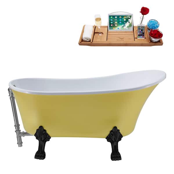 Streamline 55 in. Acrylic Clawfoot Non-Whirlpool Bathtub in Matte Yellow With Matte Black Clawfeet And Brushed Gun Metal Drain