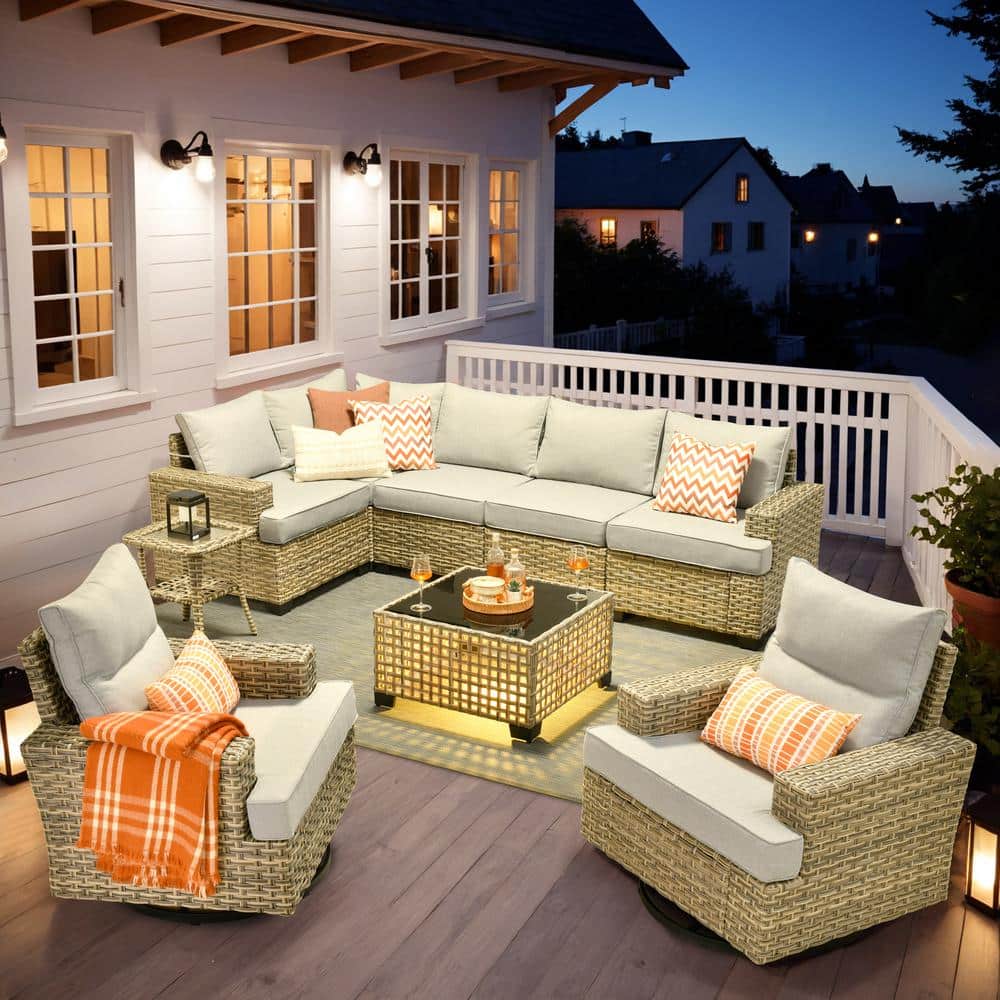 Tiberty Gray 9-Piece Wicker Patio Conversation Seating Set with Gray Cushions and Swivel Chairs price history on PriceWatchPro