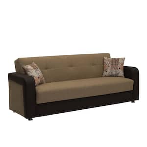 Opera Collection Convertible 89 in. Brown Leatherette 3-Seater Twin Sleeper Sofa Bed with Storage