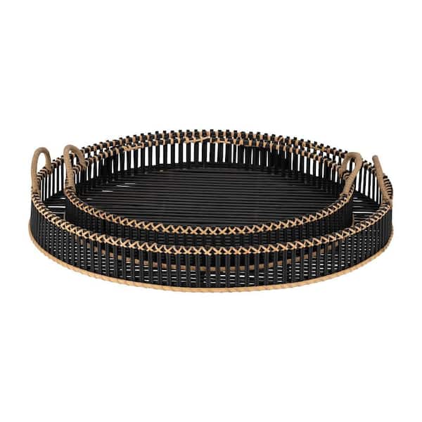 Black Round Rattan 30/24 in. Trays (Set of 2)