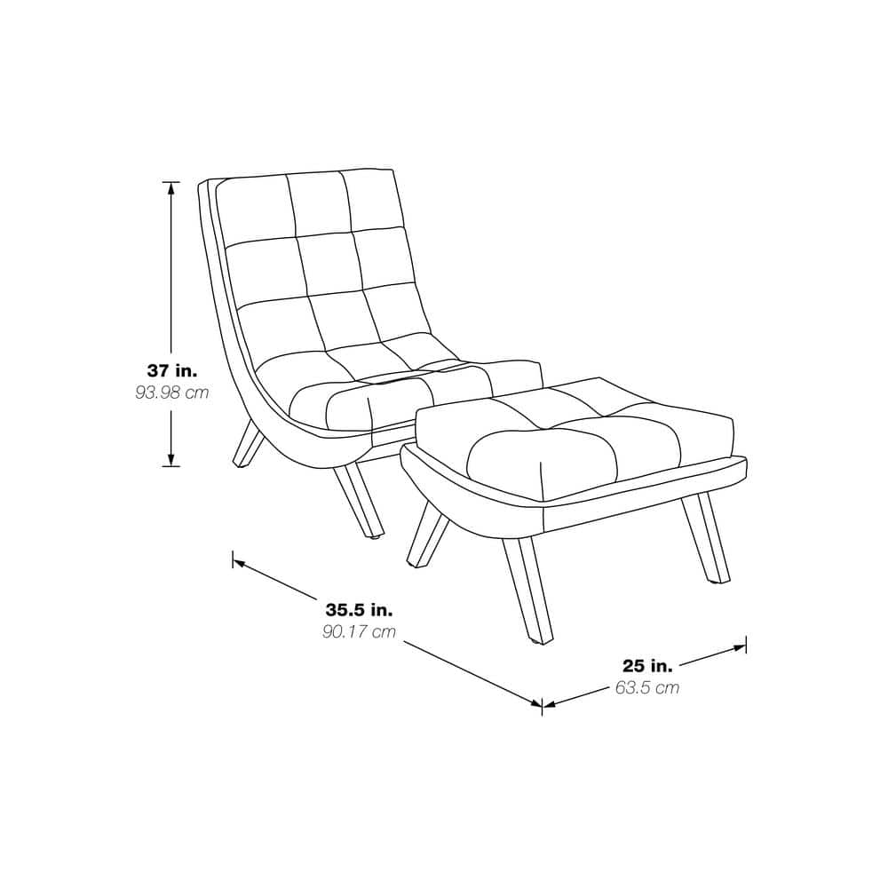 White Faux Leather Lounge Chair and Ottoman with Wood Legs