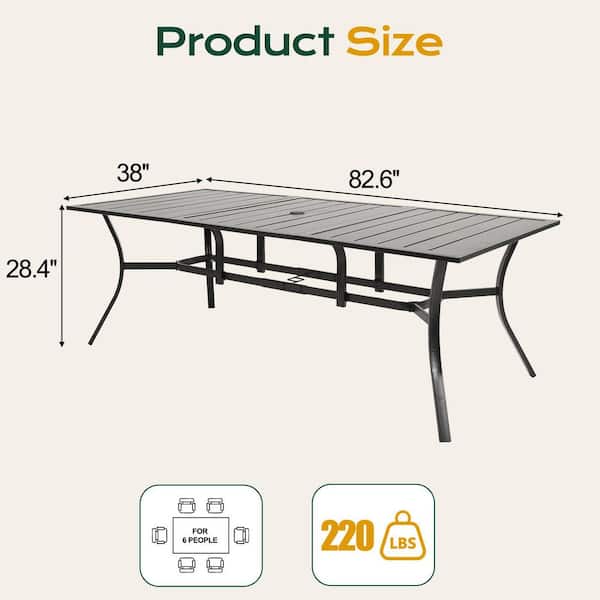 Aoodor 82.6 in. Brown Rectangular Metal Outdoor Dining Table with